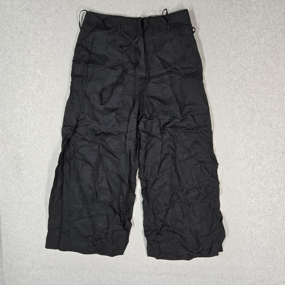 Banana Republic Women Pants 8 PETITE Black Linen Blend Wide Leg Baggy High Rise